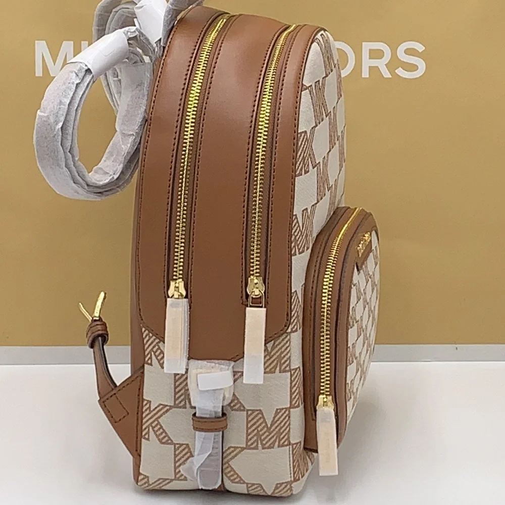 MICHAEL KORS Jaycee Medium Zip PKT Logo Jacquard Backpack LUGGAGE COLOR
